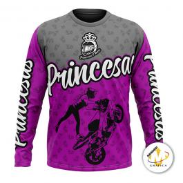 Ref. 124 - Camiseta Raglan Manga Longa Princesas Duas Rodas Tecido Poliéster com Elastano  Impressão Total do Tecido   